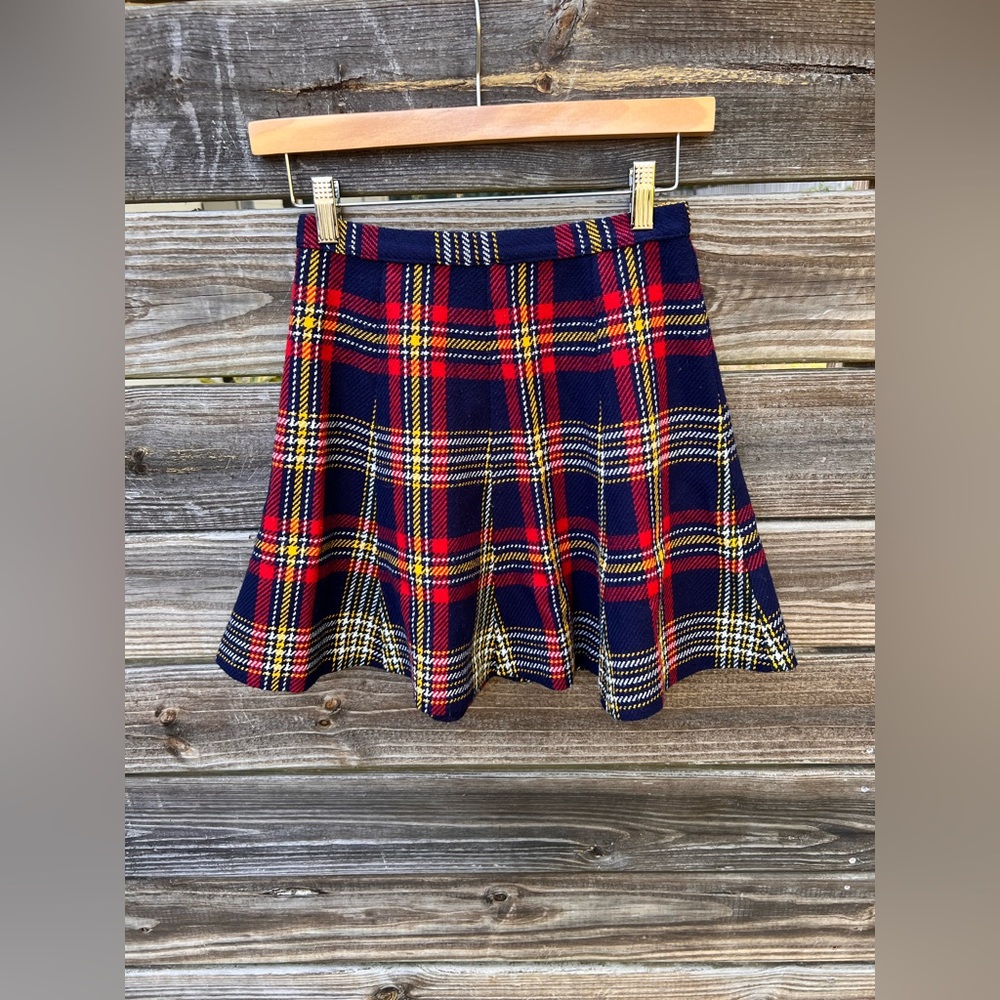 Bobbie Brooks Vintage Plaid Skater Skirt Navy Red Yellow Tartan Y2K A-Line Flare